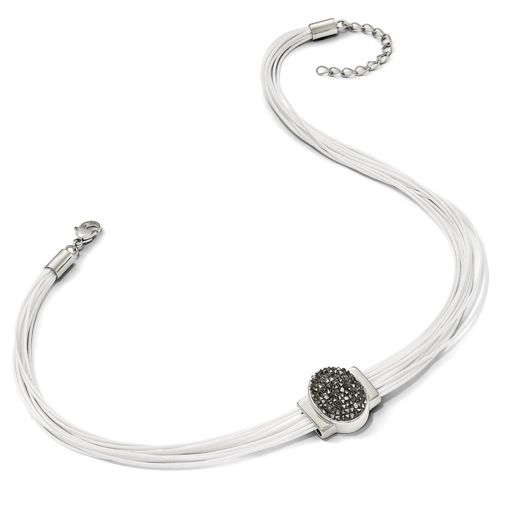 Stainless Steel 18+2.5in Cotton Cord Polished Grey Crystal Necklace