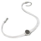 Stainless Steel 18+2.5in Cotton Cord Polished Grey Crystal Necklace