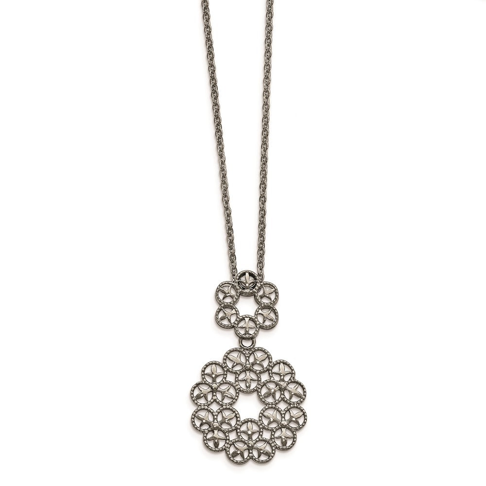 Stainless Steel Polished and Textured Circle Design Chain Slide Necklace