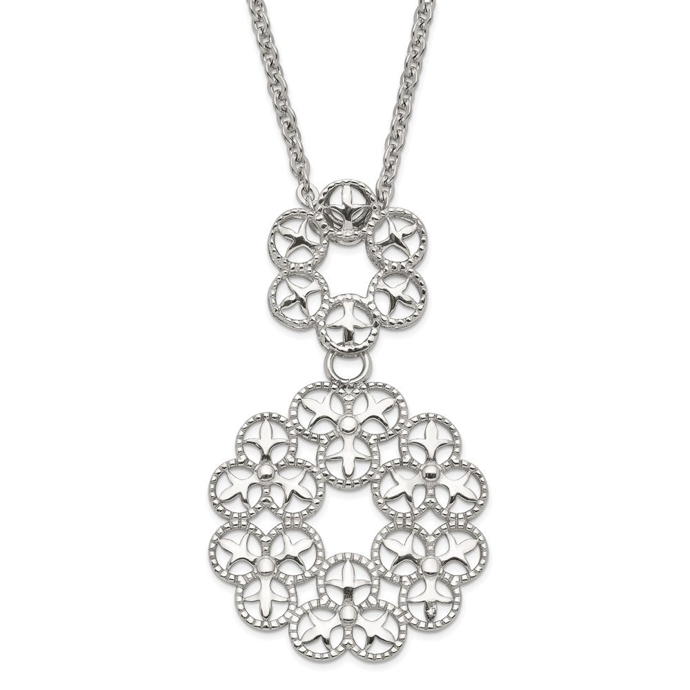Stainless Steel Polished and Textured Circle Design Chain Slide Necklace