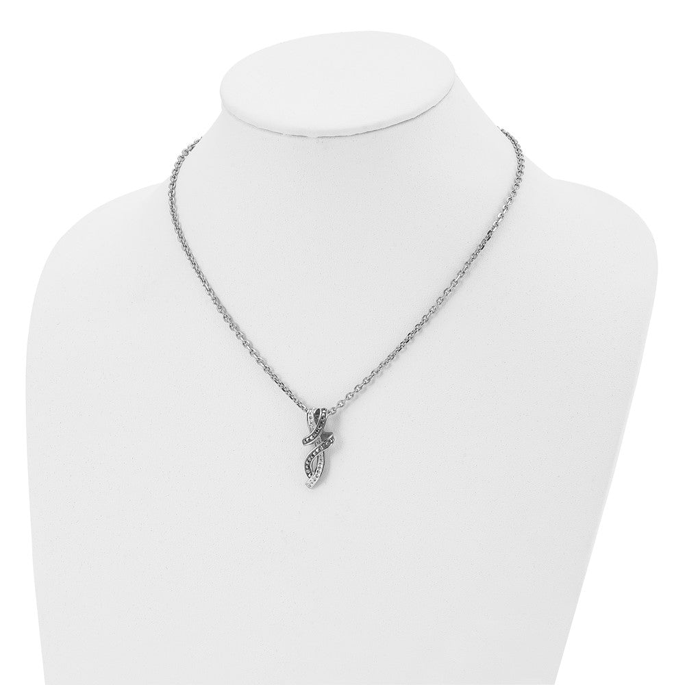 Chisel Stainless Steel Polished Black and White Crystal Fancy Twisted Pendant on an 18 inch Cable Chain Necklace