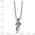 Chisel Stainless Steel Polished Black and White Crystal Fancy Twisted Pendant on an 18 inch Cable Chain Necklace