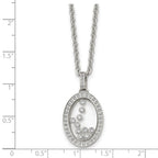 Stainless Steel Polished w/Moving CZ Floating in Glass Oval 18in Necklace