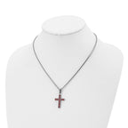 Chisel Stainless Steel Polished with Red Square CZ Cross Pendant on an 18 inch Box Chain Necklace