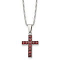 Chisel Stainless Steel Polished with Red Square CZ Cross Pendant on an 18 inch Box Chain Necklace