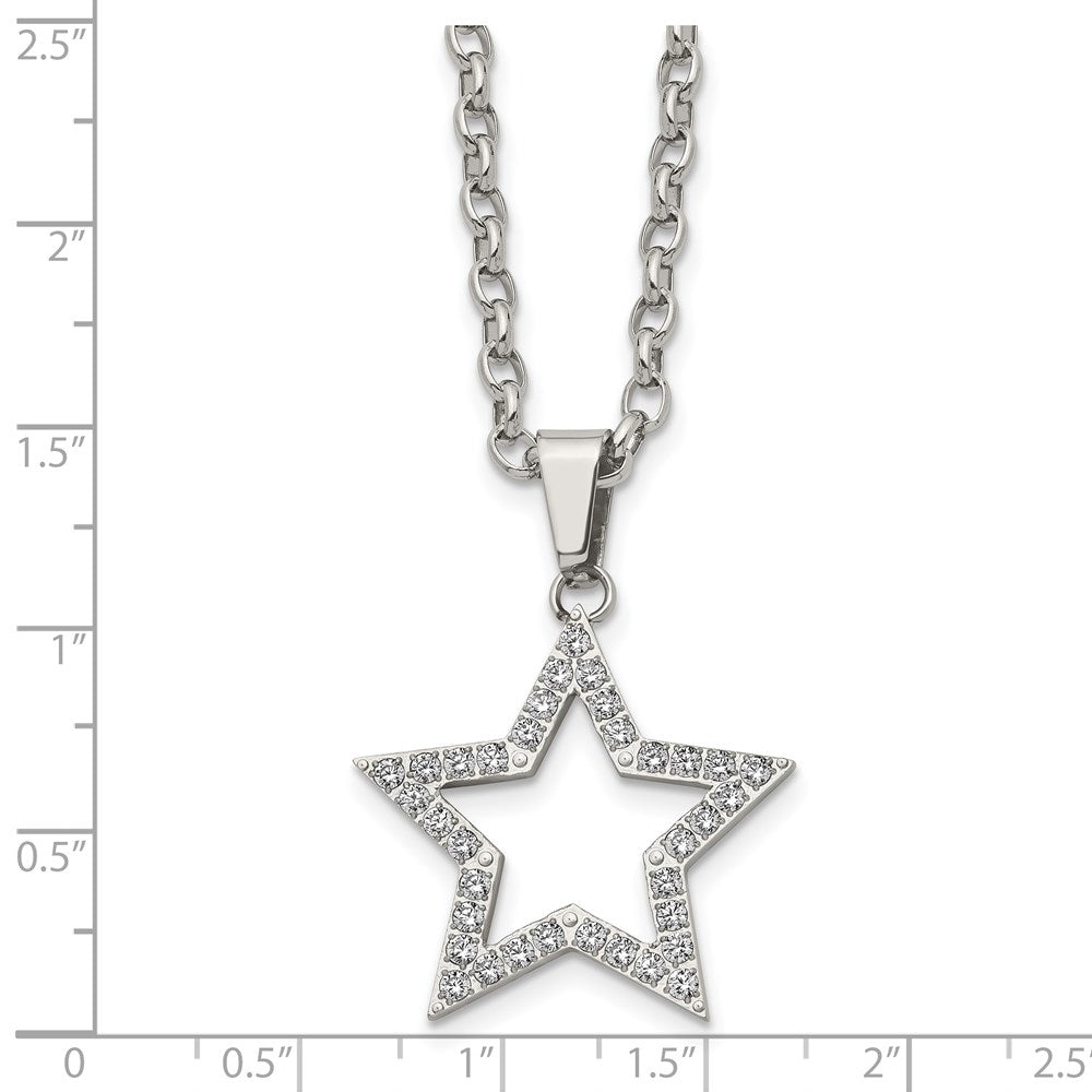 Stainless Steel Polished CZ Star 18in Necklace