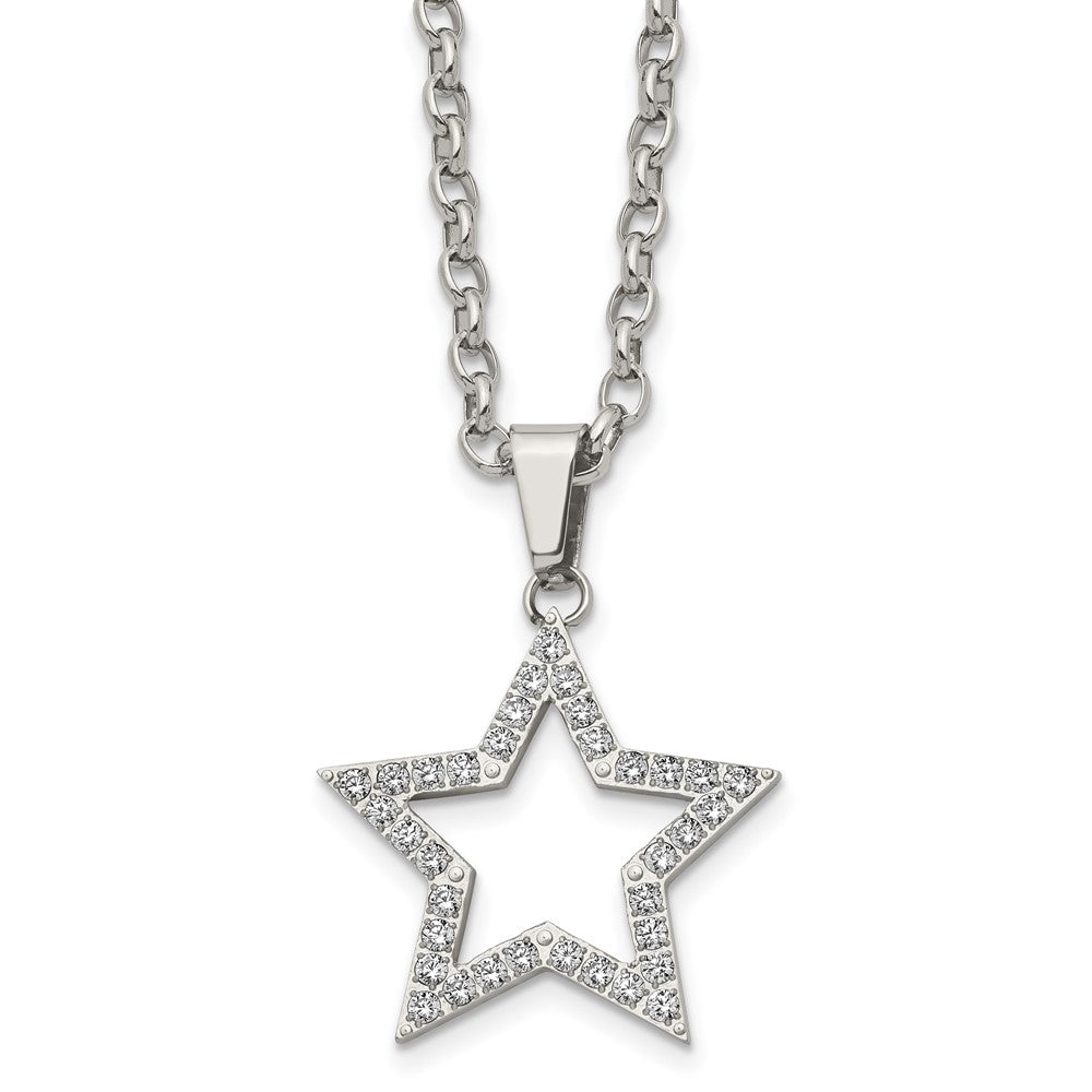 Stainless Steel Polished CZ Star 18in Necklace