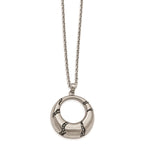 Stainless Steel Brushed Enameled w/Crystal Circle 20in Necklace