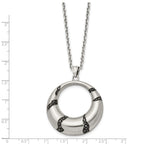 Stainless Steel Brushed Enameled w/Crystal Circle 20in Necklace