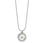 Stainless Steel Polished with Moving CZ Floating in Glass Circle Necklace