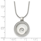 Stainless Steel Polished with Moving CZ Floating in Glass Circle Necklace