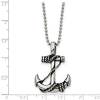 Chisel Stainless Steel Antiqued and Polished Anchorwiht Rope Pendant on a 22 inch Ball Chain Necklace
