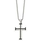 Chisel Stainless Steel Polished Black IP-plated Cross Pendant on a 22 inch Ball Chain Necklace
