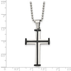 Chisel Stainless Steel Polished Black IP-plated Cross Pendant on a 22 inch Ball Chain Necklace