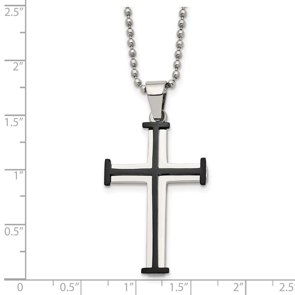 Chisel Stainless Steel Polished Black IP-plated Cross Pendant on a 22 inch Ball Chain Necklace