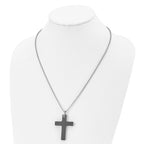 Stainless Steel Polished Solid Black Carbon Fiber Cross 22in Necklace