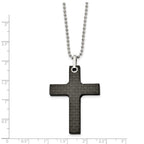 Stainless Steel Polished Solid Black Carbon Fiber Cross 22in Necklace