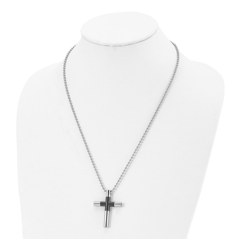Stainless Steel Polished Black IP-plated Cross 22in Necklace