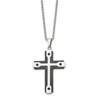 Chisel Stainless Steel Brushed and Polished Black IP-plated Cross Pendant on a 22 inch Box Chain Necklace