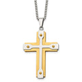 Chisel Stainless Steel Brushed and Polished Yellow IP-plated Cross Pendant on a 22 inch Box Chain Necklace