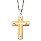 Chisel Stainless Steel Brushed and Polished Yellow IP-plated Cross Pendant on a 22 inch Box Chain Necklace