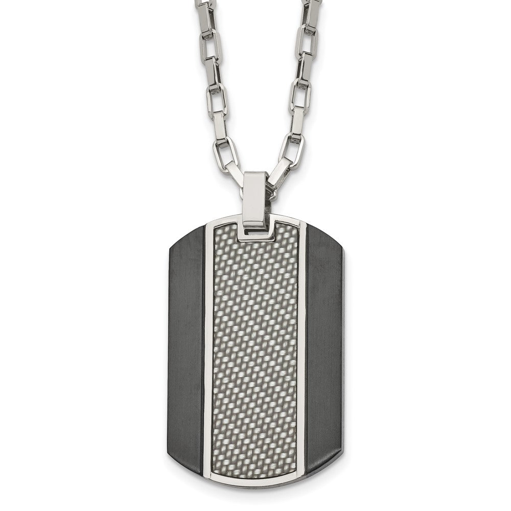 Stainless Steel Brushed & Polished Black IP Grey CarbonFiber Inlay Necklace