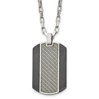 Stainless Steel Brushed & Polished Black IP Grey CarbonFiber Inlay Necklace