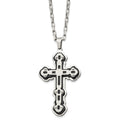 Stainless Steel Brushed and Polished Black IP-plated Cross 24in Necklace