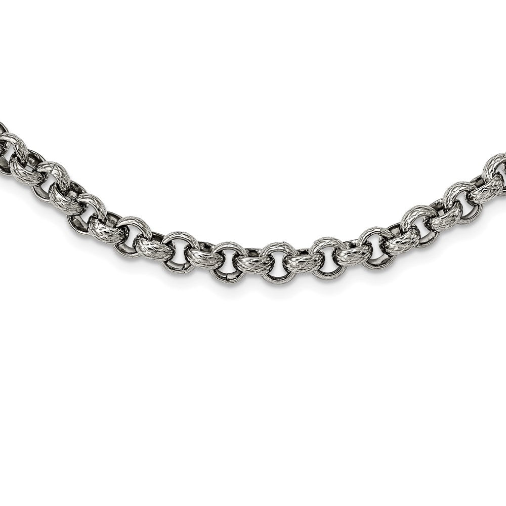Chisel Stainless Steel Polished and Textured Link Necklace