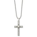 Stainless Steel Polished and Textured with Black Enamel Cross 24 Inch Necklace