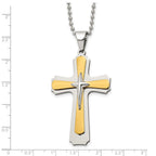 Chisel Stainless Steel Polished Yellow IP-plated Cross Pendant on a 22 inch Ball Chain Necklace