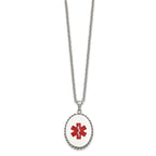 Chisel Stainless Steel Polished with Red Enamel Oval Medical ID Pendant on a 20 inch Cable Chain Necklace