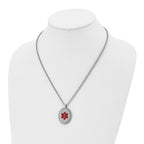 Chisel Stainless Steel Polished with Red Enamel Oval Medical ID Pendant on a 20 inch Cable Chain Necklace