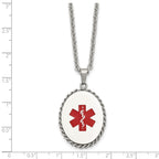 Chisel Stainless Steel Polished with Red Enamel Oval Medical ID Pendant on a 20 inch Cable Chain Necklace