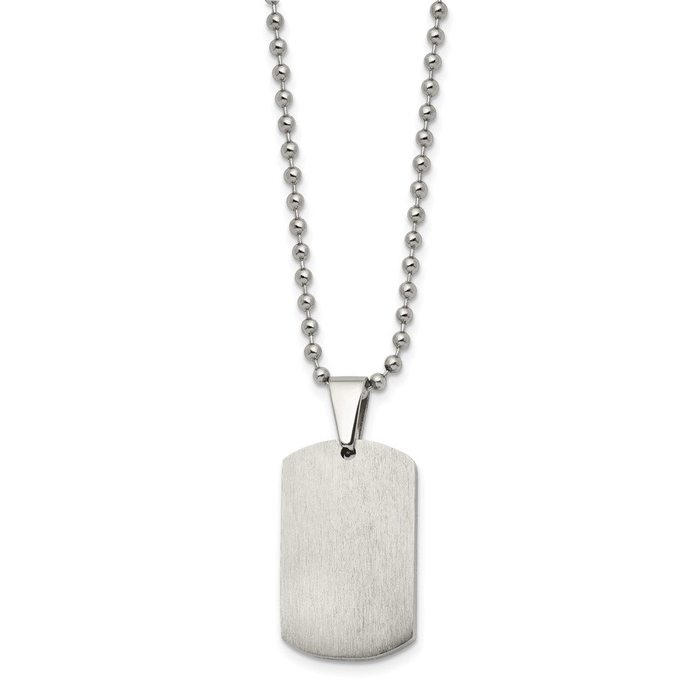 Chisel Stainless Steel Brushed and Polished 4mm Reversible Dog Tag on a 24 inch Ball Chain Necklace