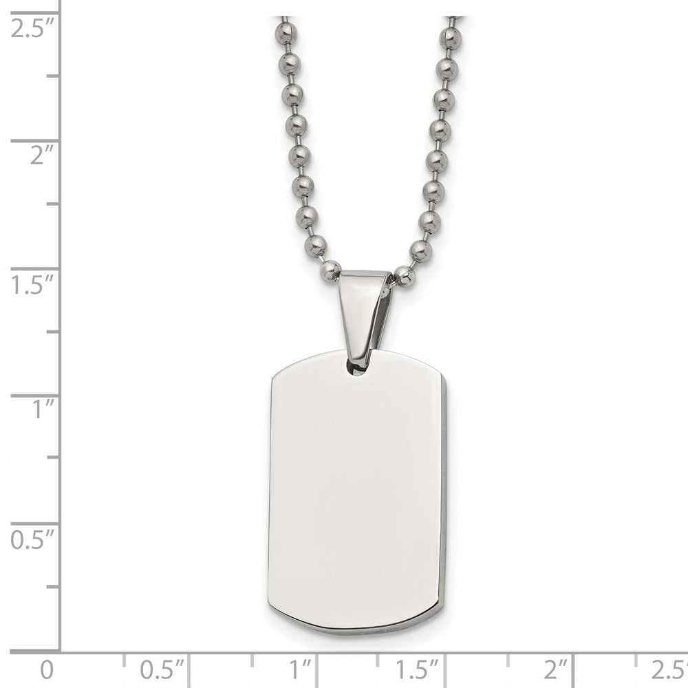Chisel Stainless Steel Brushed and Polished 4mm Reversible Dog Tag on a 24 inch Ball Chain Necklace