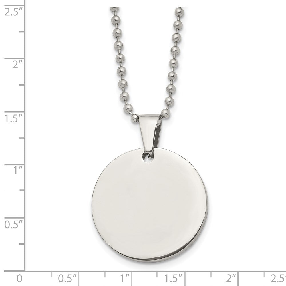 Chisel Stainless Steel Brushed and Polished Reversible Round 4mm Dog Tag on a 24 inch Ball Chain Necklace