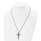 Stainless Steel Antiqued and Polished w/Red Crystal Cross 22in Necklace