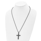 Chisel Stainless Steel Brushed and Polished Black IP-plated Cross Pendant on a 24 inch Ball Chain Necklace