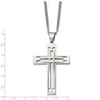 Chisel Stainless Steel Polished Cross Pendant on a 24 inch Curb Chain Necklace