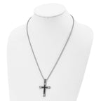 Stainless Steel Polished and Textured Black IP-plated Cross 22in Necklace
