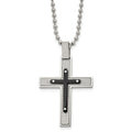 Stainless Steel Polished and Textured Black IP-plated Cross 22in Necklace