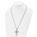 Chisel Stainless Steel Brushed and Polished with Square Black CZ Cross Pendant on a 24 inch Ball Chain Necklace