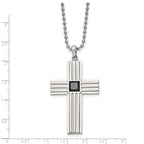 Chisel Stainless Steel Brushed and Polished with Square Black CZ Cross Pendant on a 24 inch Ball Chain Necklace