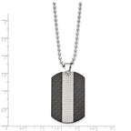 Stainless Steel 22in Polished Black Solid Carbon Fiber & Textured Dog Tag