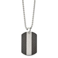 Stainless Steel 22in Polished Black Solid Carbon Fiber & Textured Dog Tag