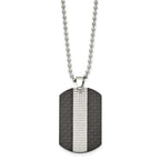 Stainless Steel 22in Polished Black Solid Carbon Fiber & Textured Dog Tag