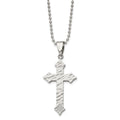 Chisel Stainless Steel Polished and Satin Hammered with CZ Cross Pendant on a 22 inch Ball Chain Necklace