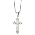 Chisel Stainless Steel Polished and Satin Hammered with CZ Cross Pendant on a 22 inch Ball Chain Necklace