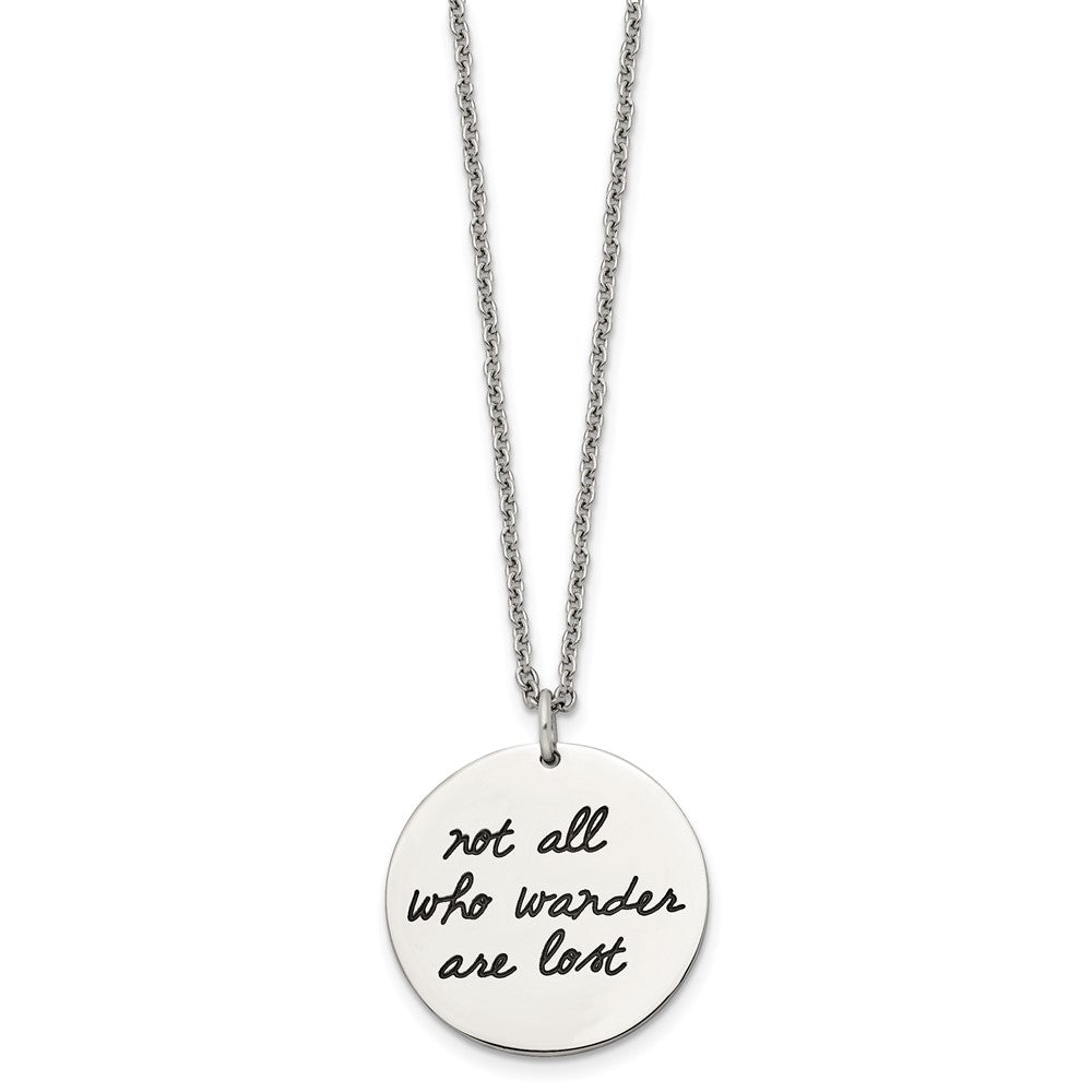 Chisel Stainless Steel Polished Enameled NOT ALL WHO WANDER ARE LOST Compass Pendant on a 22in Cable Chain Necklace
